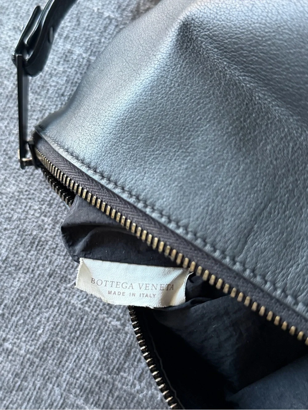 BOTTEGA VENETA Black Triangle Zip Closure Silver Hardware Crossbody Bag